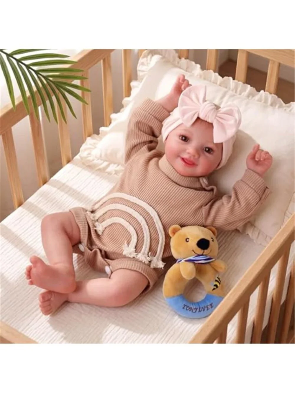 17 Inch Reborn Baby Doll Smiling Girl Soft Body Pacifier Bottle Rattles Set